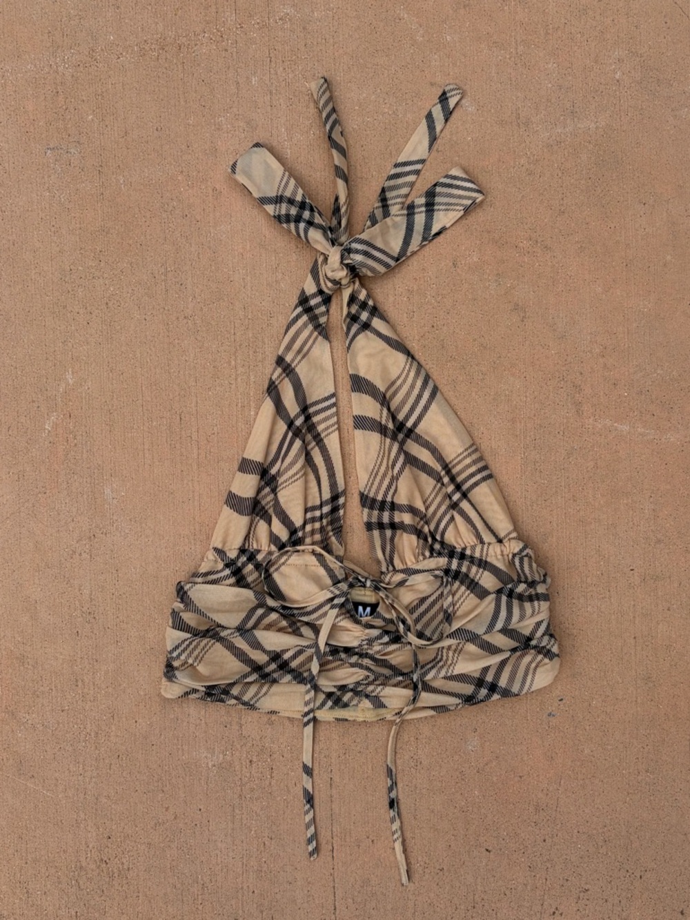 I.AM.GIA Beige Plaid Mesh Top